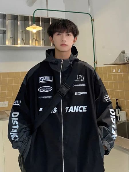 Men High Street Autumn Loose Letter Embroidery Baseball Bomber Outerwear Casual Coat Unisex Y2k Racer Hooded Jackets 241214