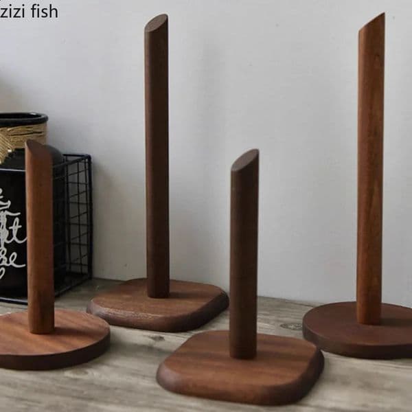 Simple and creative solid wood storage rack vertical household kitchen tissue holder cling film storage rack 241217