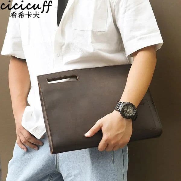 Real Crazy Horse Leather Briefcase Men Vintage Handbag Male Messenger Bags Portfolio Laptop Shoulder Bag Men Office Work Bag 241218