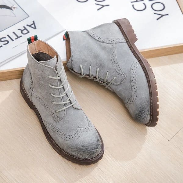 Autumn Winter Female Boots Genuine Leather Women Shoes Suede Women Booties British Lace Retro Trend Women Naked Boots 241218