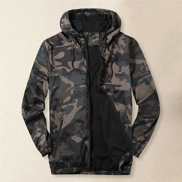 Mens autumn and winter coat with mesh camouflage print breathable hooded brushed long sleeved zipper pocket mens jacket W241218 W241218