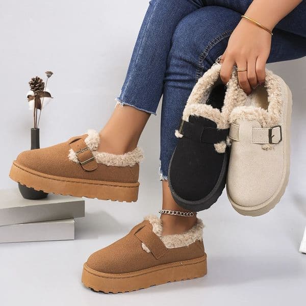 Winter Womens Shoes Plush Fashion Retro Bean Shoes Cotton Womens Flat Sole Slippers Platform Women Boots 241218