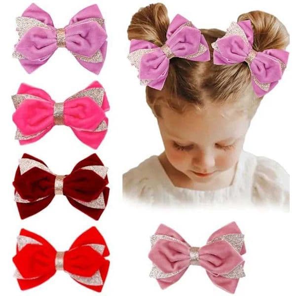 ncmama 2Pcs Glitter Velvet Hair Bows Clips For Baby Girls Handmade Bowknote Hairpin Barrette Headwear Boutique Hair AccessoriesXJ241217