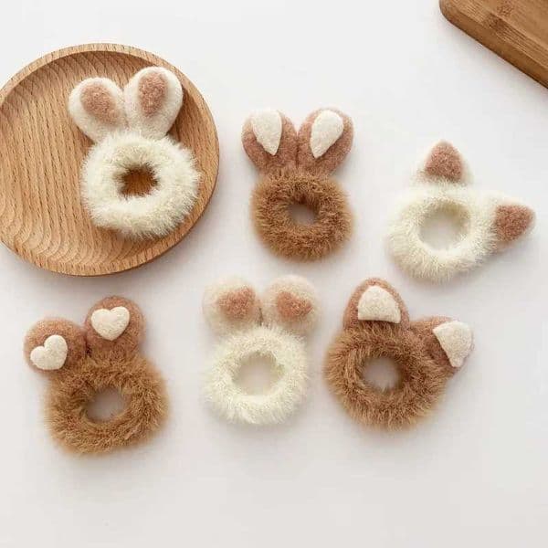 2Pcs/Lot Sweet Hair Band Girls Hair Ties Rabbit and Cat Ears Plush Headwear Elastic Rubber Band Baby Kids Khaki Hair AccessoriesXJ241217