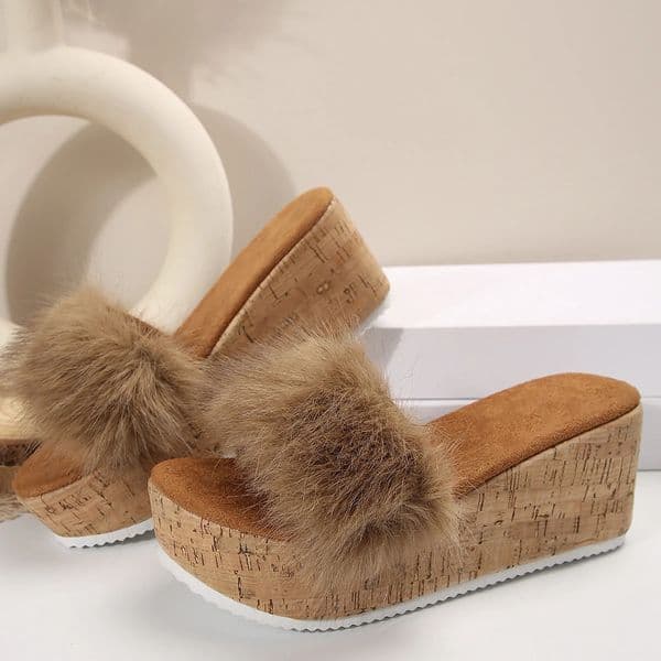 Wedge Faux Fur Women Sandals Slippers Fashion Shoes for Women Summer Slippers Women 241218