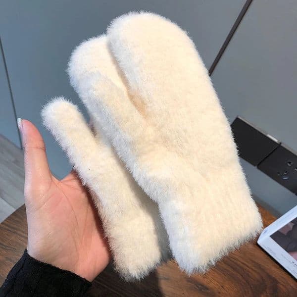 Women Winter Keep Warm Plus Cashmere Solid Elasticity Soft Full Fingers Mittens Gloves Rabbit Fur Knitted Cute 241218