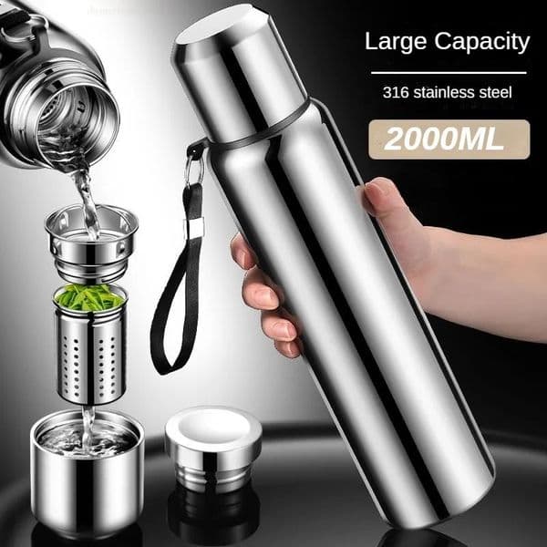 2L drum water bottle large capacity cup stainless steel water bottle and cold cup vacuum flame 241212