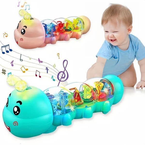 Cute style baby crawling toy with lighting music and automatic steering letter and number 241218