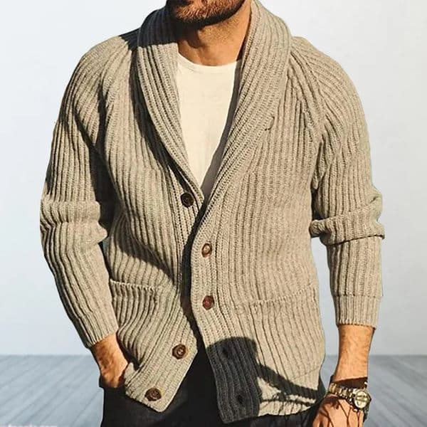 Mens Cardigan Sweater Autumn and Winter Solid Color Lapel Long Sleeved Outerwear Knitted Sweater Retro Sweater Clothing 241218