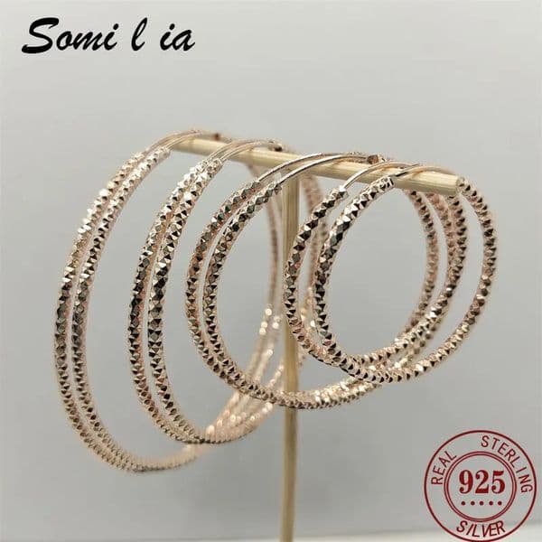 Somilia -925 Sterling Silver Round Earrings for Women Large Circle Piercing Rose Gold Hoop Earring Dropship Suppliers With Gife 241219