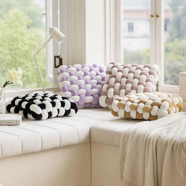 Knotted Square Cushion Stuffed Pillow PP Cotton Filling Throw Pillow Breathable Seat Cushion Home Office Decorative Woven Pillow 241219