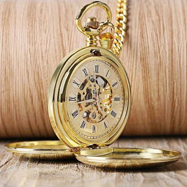 Hand Wind Mechanical Men Pocket Luxury Gold Steampunk Necklace Chain Pendant Vintage Dr Fob es for Weeding GiftXJ241219