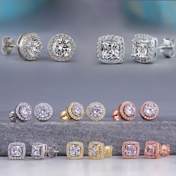 Cubic Zircon Diamond Stud Earrings Charm Designer Jewelry Silver Gold Crystal Round Square Love Heart Mens Stud Earrings