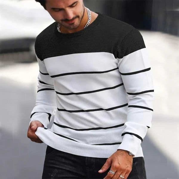 2024 New O-neck Cotton Lanhua Mens Striped Casual Autumn/Winter High Quality Knitted Mens Sweater W241219