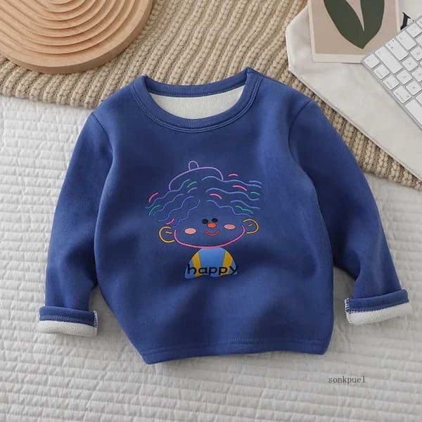 2024 Baby Sweatshirt for Girls Boy Autumn Winter Fleece Neck Base Shirt for Boys Casual Single Top Kids Long Sleeve T-shirtXJ241219