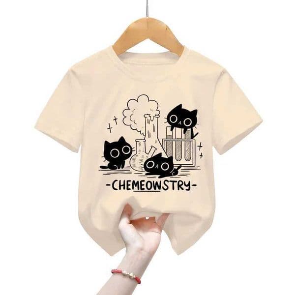 Chemeowstry Classic Childrens T-shirts Clothing Science Chemistry Children Tshirt Girls Boys Tshirt Cute Black Cat Kids T-shirtXJ241219