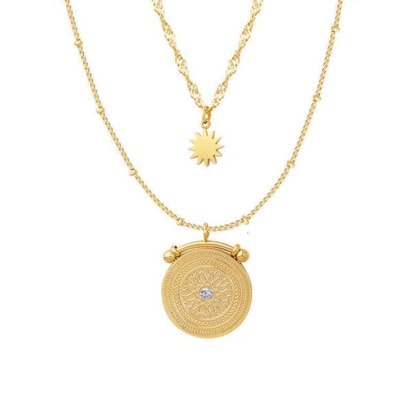 Eight Starred Double Layer Dia Textured Necklace With maquillaje Fashionable And Versatile Titanium Steel Jewelry Gold Plated Collarbone Chain Headpiece For G