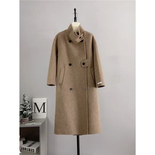 D4118 Wool double-faced long stand collar coat woolen coat autumn and winter new temperament warm women