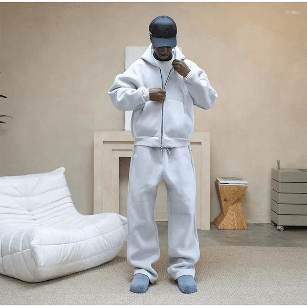 Mens Hoodies Y2K American Fashion Solid Color Fleece Oversized Sweatshirt Mens Two Piece Harajuku Hip-Hop Gothic Joker Slacks Jogging Pants Z260525