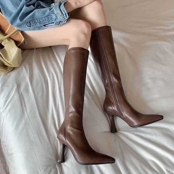 Women Boots High Heels Boots Sexy Knee High Boots Ladies Pointed Toe Side Zipper Shoes Autumn Fashion Knight Boot Botas De Mujer 241220
