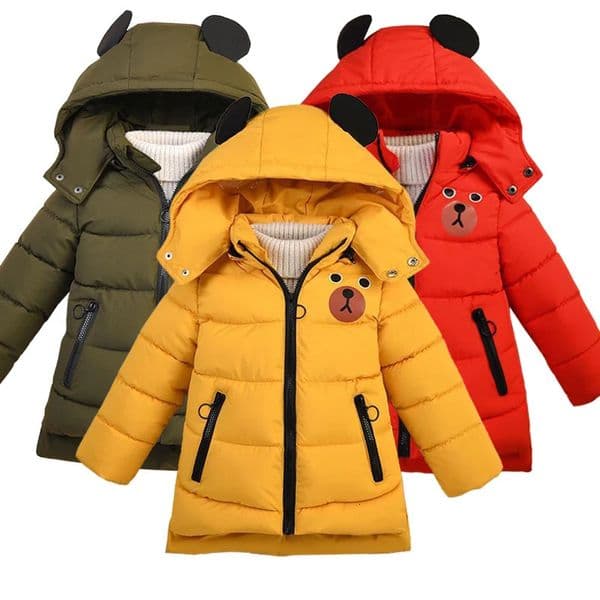 Fashion Baby Boys Jacket Autumn Winter Cartoon Bear Thicken Keep Warm Hooded Down Coat For Kids 1-6 Years Child Outerwear 241220
