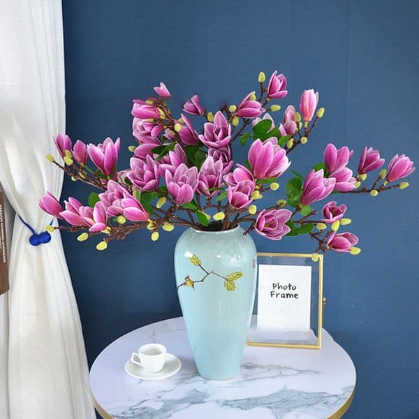 Silk + Plastic Artificial Flower Simulated 4-head Magnolia Single Branch Magnolia Orchid Home Decoration High-quality