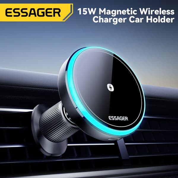 Essager RGB Magnetic Car Phone Holder Qi 15W Wireless Charger Car For iPhone 15 14 13 12 Pro Max Samsung 2025 Phone Holder Stand