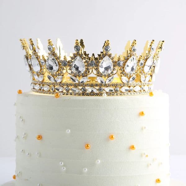 Red Pink Silver Gold Crystal Crown Cake Topper for Gril Birthday Party Cake Decorations