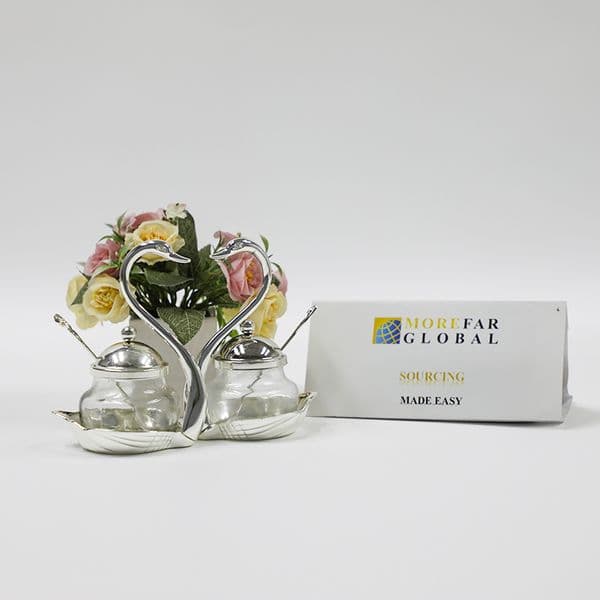 Stainless steel swan sugar dish, salt and pepper shaker, sugar bowl, salt and pepper gold and silver set