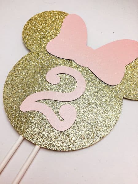Gold and Pink mouse Cake Topper // Pink and Gold 2 years old Birthday Cake Topper