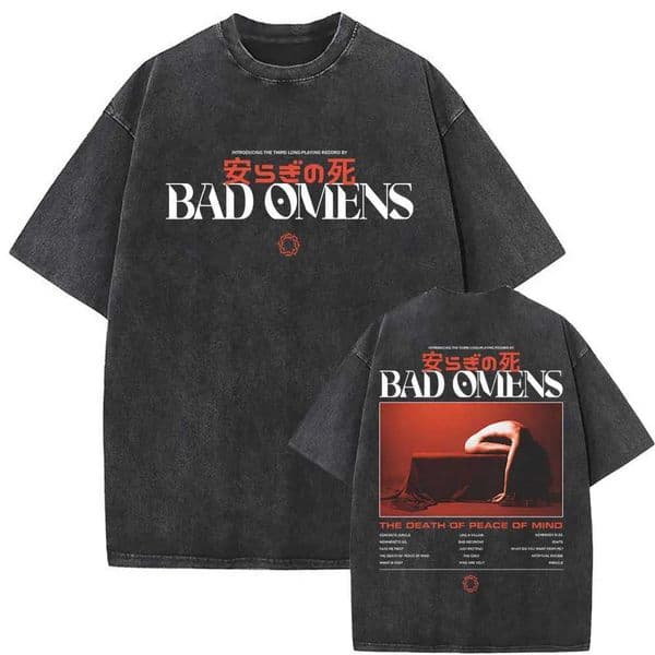 Short Sved Round Neck Y2k Tshirt Men Clothing New Top Tees Washed Vintage Bad Omens Band THE DEATH OF PEACE OF MIND Graphic J260323