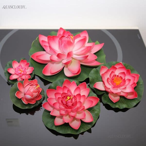 Qiancloudy Dark Pink Wedding Christmas Home Garden Outdoor Pond Plants Lily Foam Lotus Artificial Flowers Heads D24 Flash Sale
