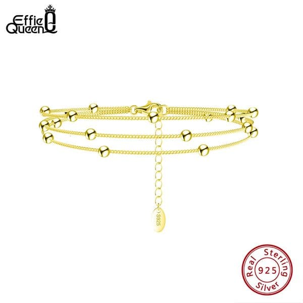 EFFIE QUEEN 14K Gold Triple Layers Chain Bracelet 925 Sterling Silver Round Ball Decor Women Bracelets Fine Jewelry Gift SB173 241214