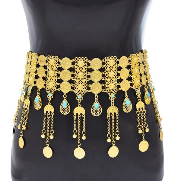 3-Row Coin Long Bell Tassel Moon Pendant Waist Belly Chains Golden Silvery Traditional Arab Ethnic Belt Jewelry Accessories Gift 241220
