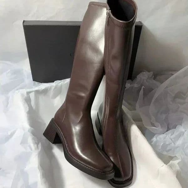 Womens shoes for sale 2024 high-quality side zipper womens boots autumn square toe solid executive block heel fashionable boots 241213
