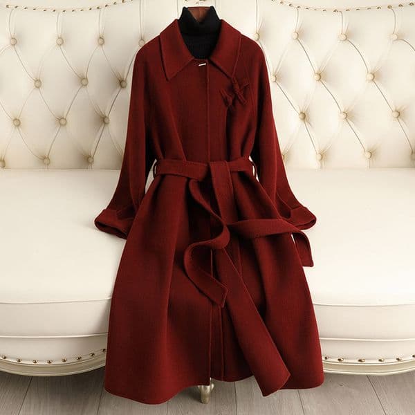 D4031 Double-faced velvet wool coat for women long 2024 autumn and winter new slim fit national style high-end woolen