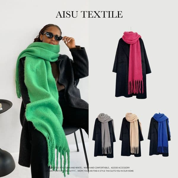 C175201 autumn and winter new style seahorse wool scarf female all-match high-end wear B green scarf European and American solid color shawl