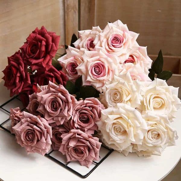 Artificial flower high-end silk multi-layer rose home living room decoration simulation rose bouquet fake pink red flowers M241223