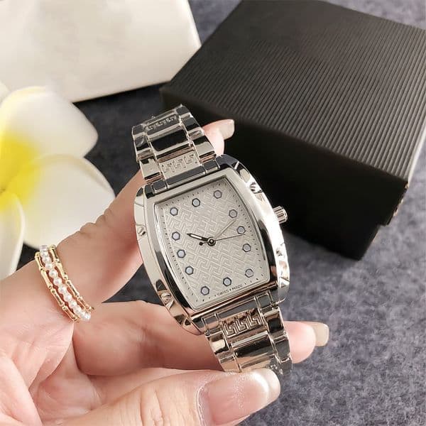 Brand Wrist Watches Women Girl Ladies Beautiful Exquisite Tonneau Style Steel Metal Band Quartz Clock VE106