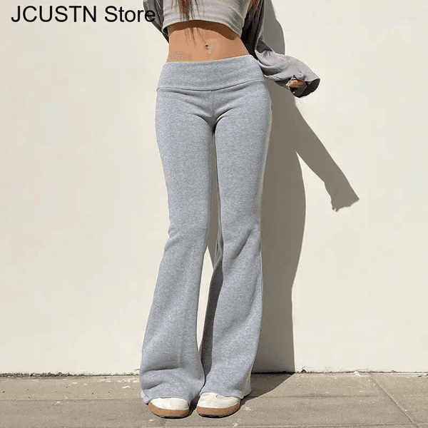 Women's Pants Low Rise Trousers Gray Slim Sweatpants Women Fitness Leggings Y2K Casual Flared Sports Jogging
