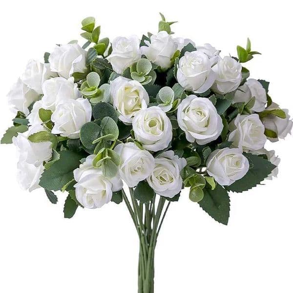 11 heads 1pcs artificial flowers silk roses white eucalyptus leaves peony bouquets fake flowers for wedding tables party vases home decoration M241223