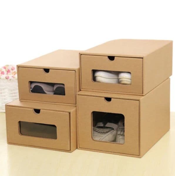 Kraft Paper Shoe Boxes Men Women Shoes Storage Box Assembly Drawer Organizer Boots Dust-proof Box Case LL