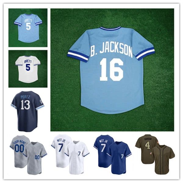 1985 1987 Vintage WS Baseball Jerseys George Brett Bo Jackson Dan Quisenberry Mike Sweeney Willie Wilson Hal McRae Frank White 4XL