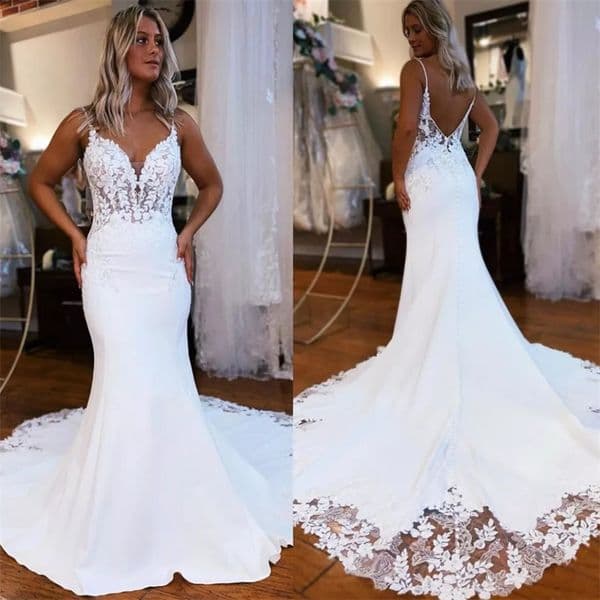 Spaghetti Straps Mermaid Wedding Dress With Lace Elegant Beach Boho Bride Dress Elegant Backless Charming Bridal Gown Gelinlik Robe De Mariage 2025 Vestio Novia