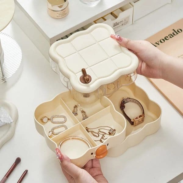 3 Layer Rotating Jewelry Storage Box Dustproof with Lid Earring and Ring Storage Case Cute Large Capacity Cosmetic Storage Box 241223