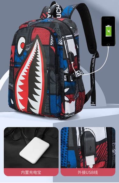 New Primary School Kids boys Backpack Shark Personalized Pattern Printed Lightweight Leisure Bag backpacks Large Capacity Cartoon