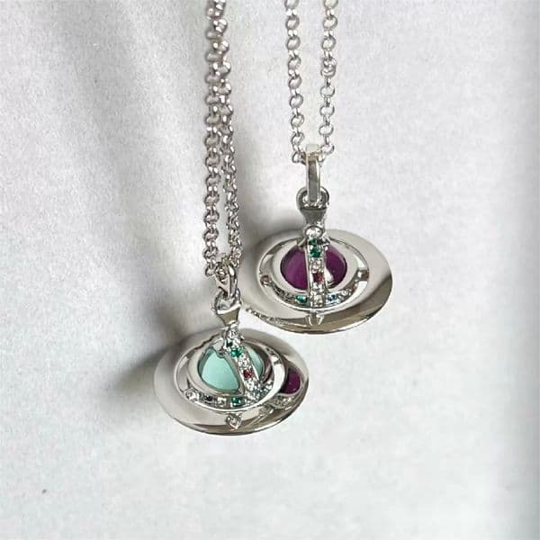 Interstellar Spaceship Pendant Necklace with Multi-Color Crystals Silver Tone Womens Fashion Jewelry Cosmic Accessory