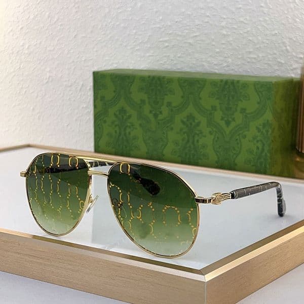 Designer pilot sunglasses gold toned metal frame Designer Mens Pilot Style Fashion Party enamel Interlocking G 1220
