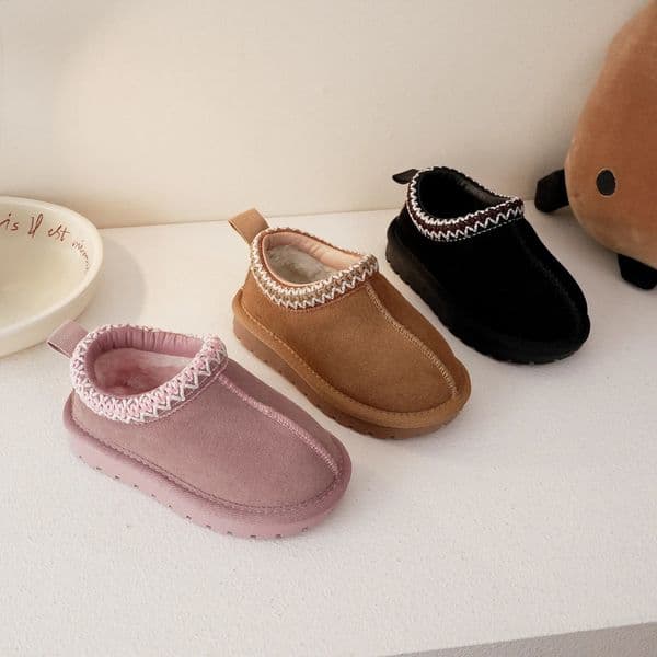 Winter Children Low-top Snow Boots Baby Genuine Leather Boots Girls Retro Thicken Fur Snow Boots Boys Anti-slip Winter Shoes 241224