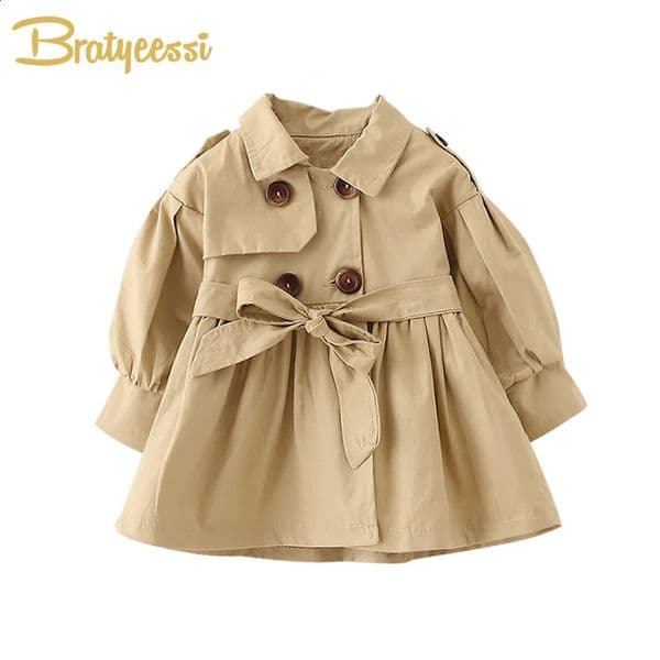 Fashion Baby Coat with Belt Cotton Autumn Spring Baby Girl Clothes Solid Color Infant Jacket Baby Girl Coat 2 Colors 241223